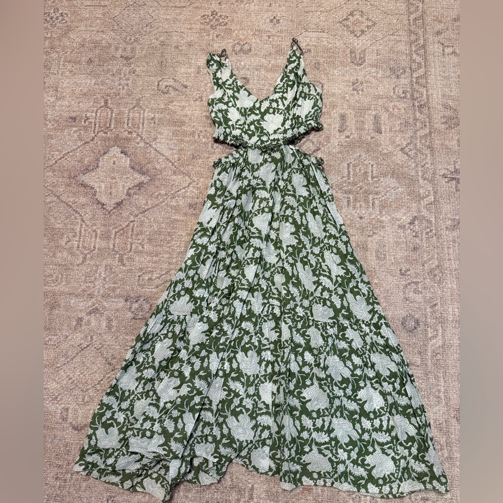 Maje Green and White Floral Maxi Dress Skirt